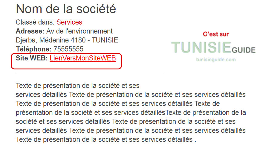 Lien retour obligatoire pour affucher l'adresse de votre site WEB